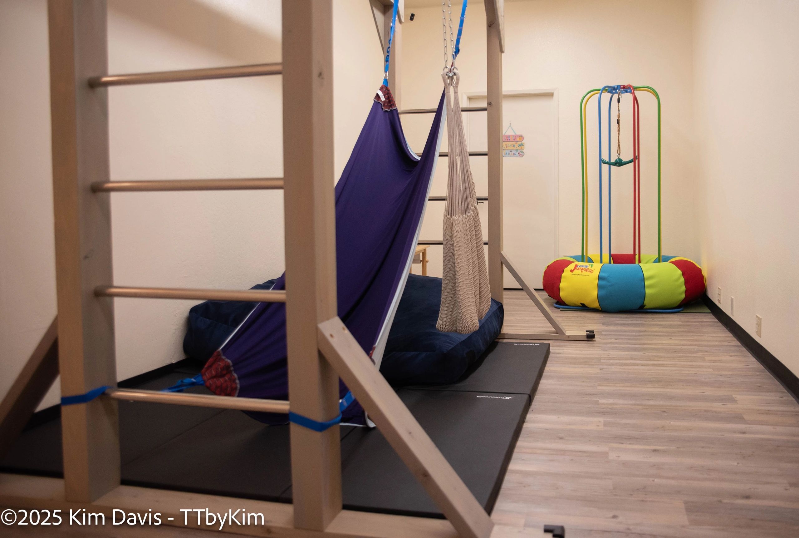 Sensory swing room with therapeutic equipment